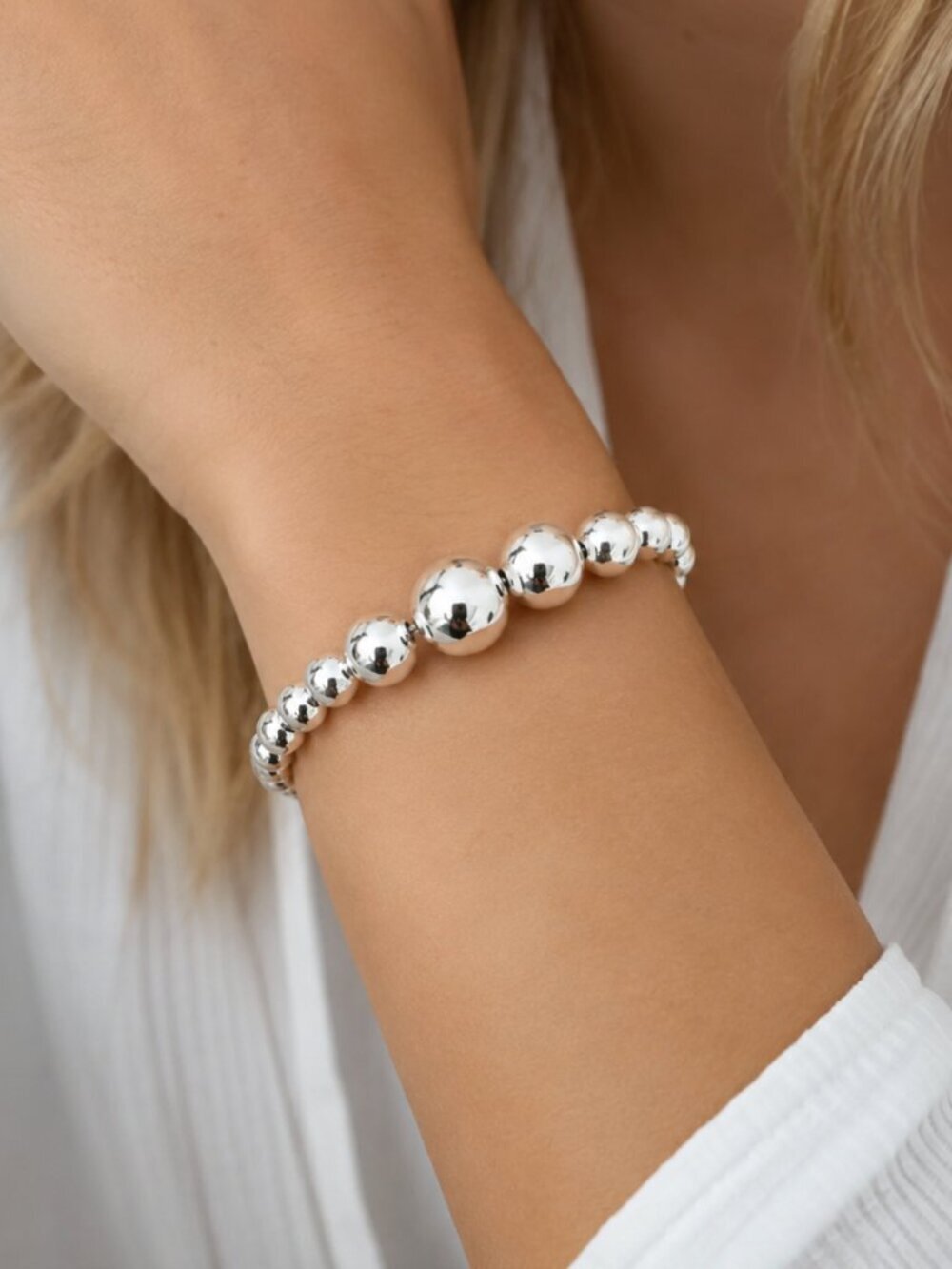 925 Sterling Silver Bead Bracelet Ball Bracelet Large Round Statement Bracelet